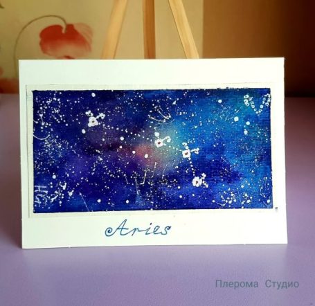 Овен, акварелна картичка